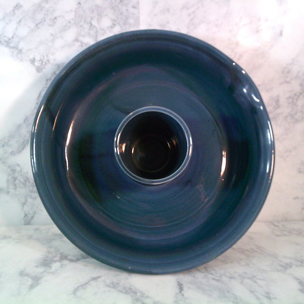 SOLD!! Beautifully Handmade Blue Ceramic Fiesta Chip and Dip Bowl Set